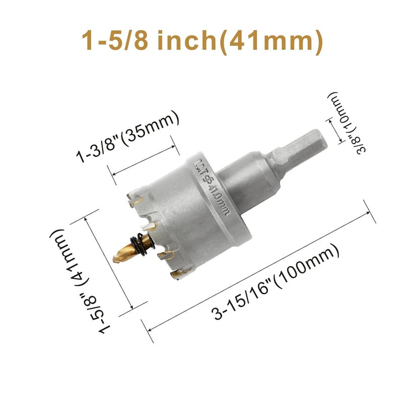 dashap 1-5/8''(41mm) TCT Hole Saw Kit,Tungsten Carbide Hole Saw Drill Bit with Titanium-Plated Pilot Drill bit for Hard Metal,Alloy,Aluminum,Stainless Steel,Plastic,Iron - Image 2